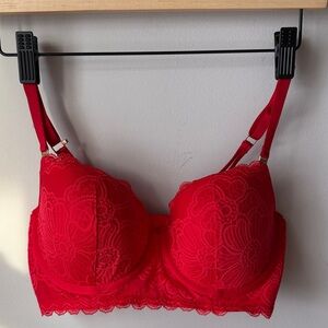 Aerie Red Real Power Lace Longline Demi Lightly Padded Balconette Bra